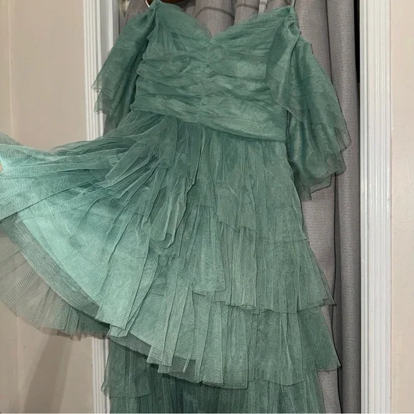 Ruffled Tiered Sage Dress - Picture 10 of 11